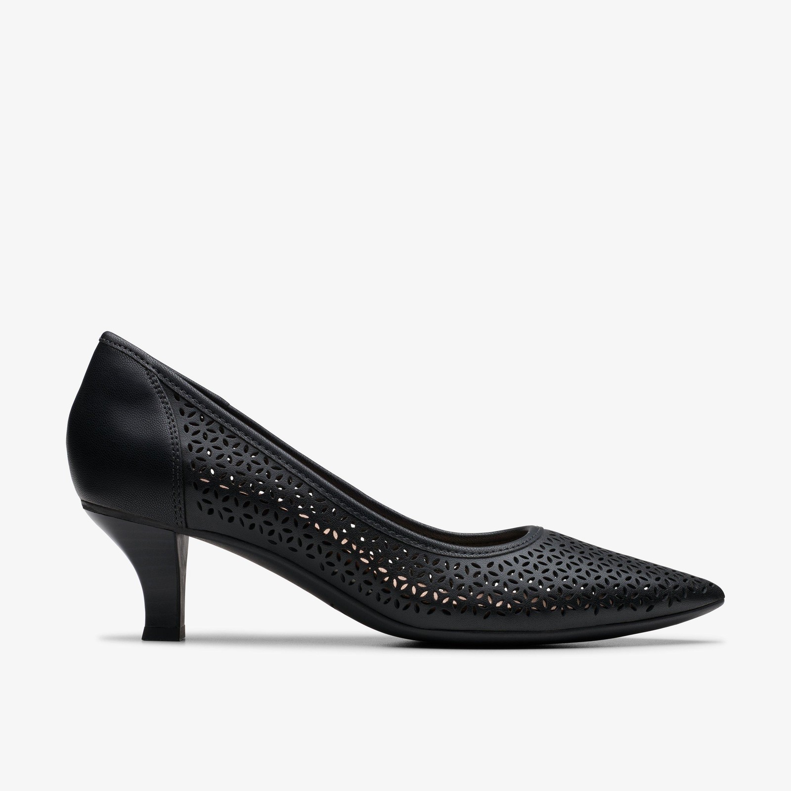 Clarks Womens Kepley Sky Black Leather Court Shoes,Heels Leather Smart