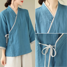 New Women ethnic T-shirt Chinese Floral Tops Long sleeve Blouse Cotton Tang Suit