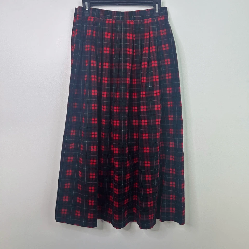 Vintage Susan Bristol Plaid Midi Skirt Preppy Size 10 Red Green Tartan Academia - Image 3 of 4