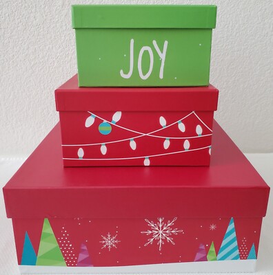 Mrs. Fields HOLIDAY Decorative EMPTY Gift Boxes, Set of 3 Nested Boxes