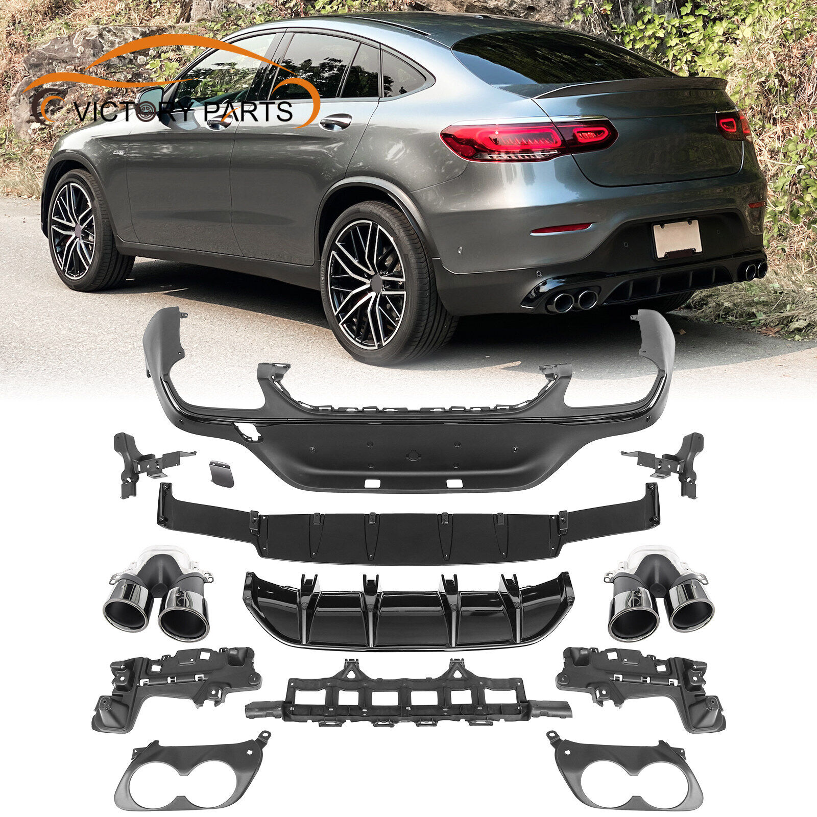 Rear Bumper Diffuser W/ Exhaust Tips for Mercedes Benz GLC C253 16+ AMG43 Style