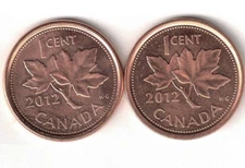 2012 Logo Uncirculated Canadian Steel Core and Zinc Core Cent Types ( 2 Coins)!