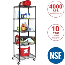Seville Classics UltraDurable 5-Tier NSF Steel Wire Shelving, 24"W x 18"D x 75"H