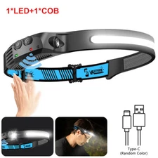 Headlamp COB LED Rechargeable Headlight Torch Work Light Bar Head Band USB