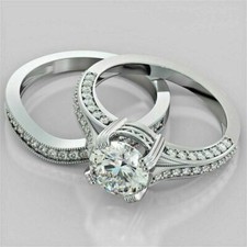 2.Ct Round Moissanite Engagement Wedding Bridal Ring Set 14k White Gold Size 7.5