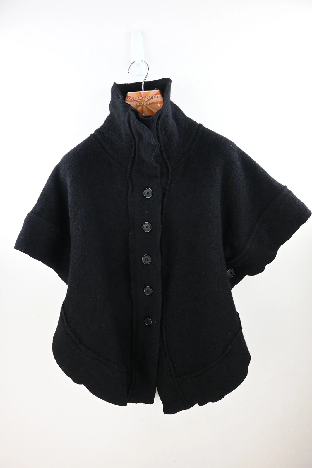Joy & Fun by Scarlett 100% boiled wool button through poncho in black size UK12