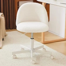 VINGLI Modern Vanity Chair with Back, Velvet Desk Chair for Girls, White