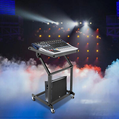 9U Adjustable DJ Mixer Stand Rack Mount Rolling Stage Cart Studio Music Show NEW