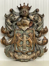 SALE !!! Exceptional Large Coat of Arms carved in polychromed wood