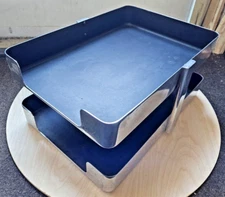 Mid Century Modern METCOR Polished Chrome Letter Paper Double 2 Tier Tray