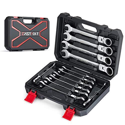 Eastvolt 12-Piece Flex-Head Ratcheting Wrench Set, Metric 8mm-19mm, 