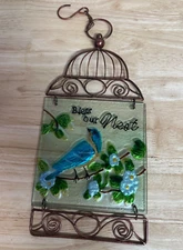 Copper And Glass Birdcage Themed Wall Hanging