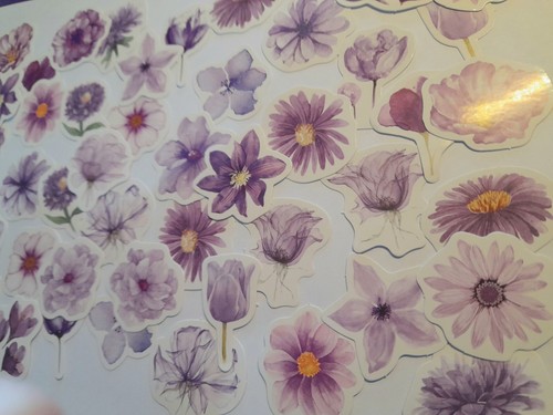 Purple Flowers Stickers, 46Pcs Box Stickers, High-Quality Stickers, Scrapbook, - Picture 2 of 5