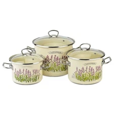 Novomoskovsk Lavender Enamel Stockpot Set of 3 Stockpots [2qt, 3qt, 6qt]