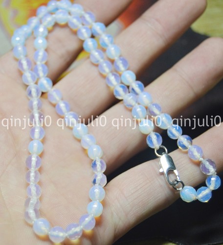 Handmade 6mm Natural Moonstone Faceted Round Beads Necklace 18'' JN750 - Picture 2 of 6