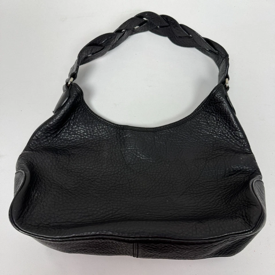 Talbots Black Leather Braided Strap Shoulder Bag Zip Closure & Inner Pocket - Image 2 of 4