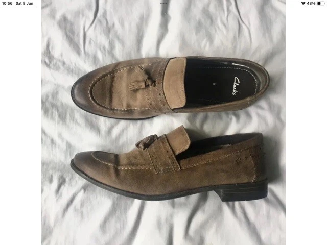 Mocassini da uomo marroni con nappe Clarks: taglia 9 UK