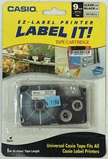 Casio EZ-Label Printer Tape Cartridge XR-9X5-s Clear Tape Black Ink 9 mm 3/8 "