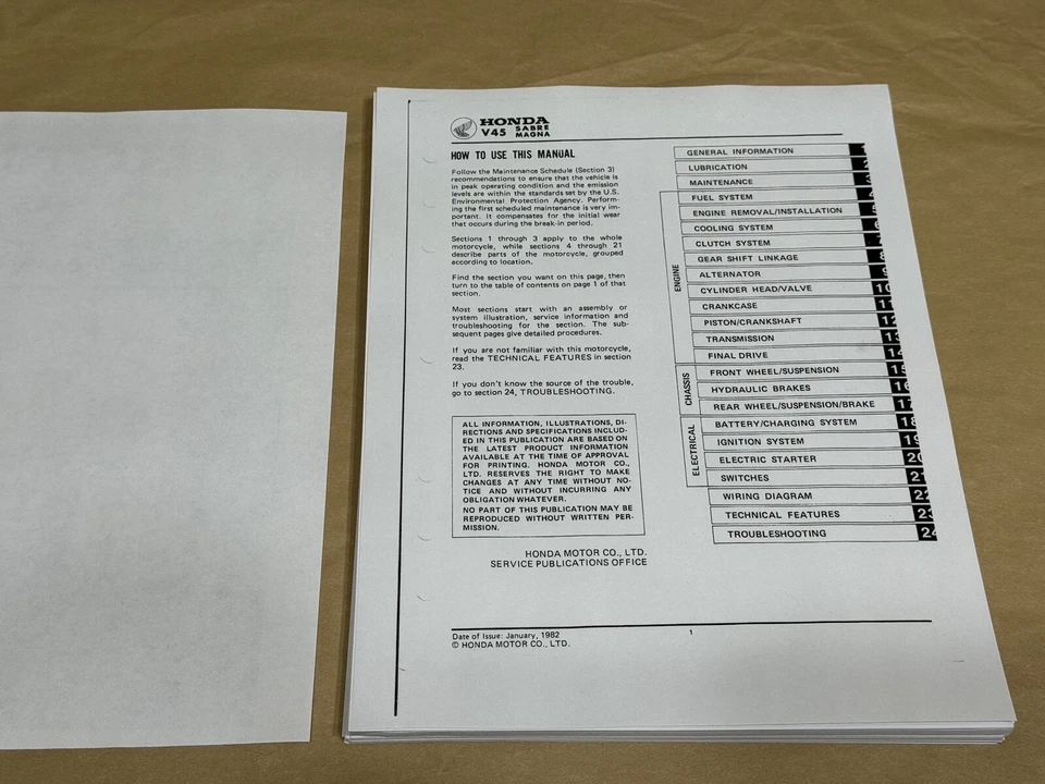 Manual de taller de reparación de fábrica 82-83 Honda V45 Sabre Magna 750 VF750S VF750C Foto 2 de 3