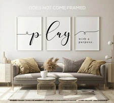 Play With A Purpose, Set of 3 Poster Prints, Minimalist Home Wall Art Decor