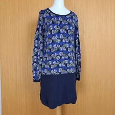 White Stuff Jumper Dress Blue Floral Knitted Long Sleeve UK 10 Straight Knee