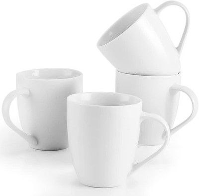 White Coffee Mugs Set of 4, 16 Ounce Mug with Handles, Ceramic Coffee Cups