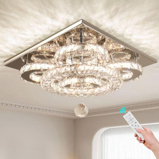 Dimmable Modern Crystal Chandelier LED Flush Mount Ceiling Light for Home
