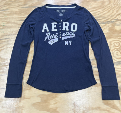 Aeropostale Y2K Women's Blue Ribbed Henley Top XL Bella Swan Elena Gilbert