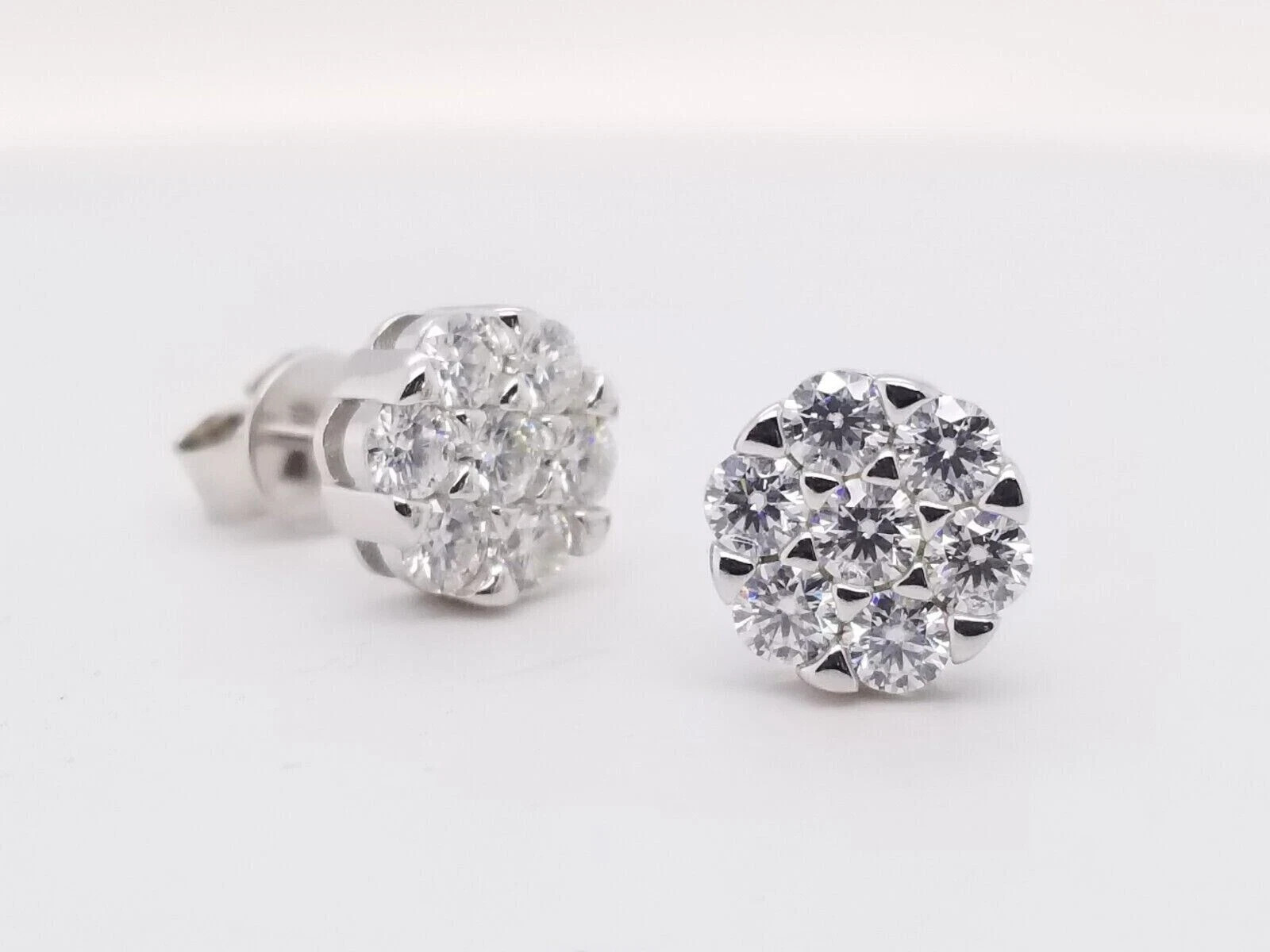 1.50Ct Round Cut Lab-Created Diamond Cluster Stud Earrings 14K White Gold Plated