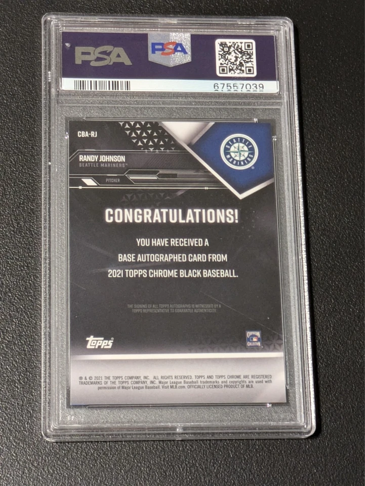 2021 topps chrome black randy Johnson gold refractor 12/50 auto 10 psa10 - Image 2 of 2