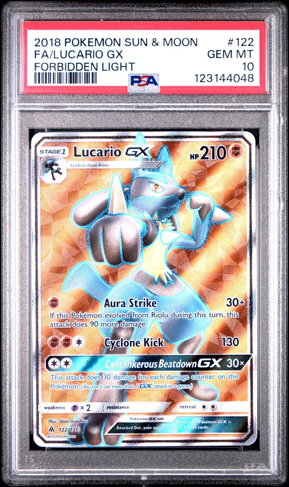 2018 Pokémon Sun & Moon Forbidden Light Lucario GX 122/132 PSA 10