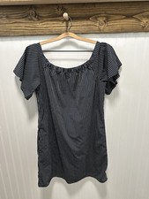 Banana Republic Women's Striped Off Shoulder Mini Dress Blue White Sz M Nautical