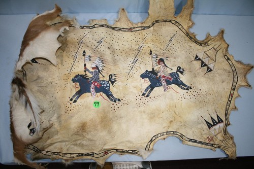 Authentic Native American Hand Painted Deer Skin Hide - Indians Riding Horses