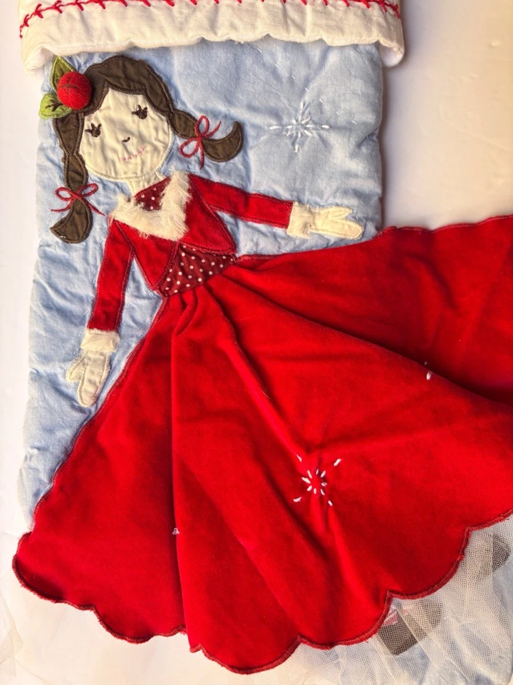 Pair Pottery Barn Kids Blue Quilted Christmas Stockings Ballerina - Image 2 of 4