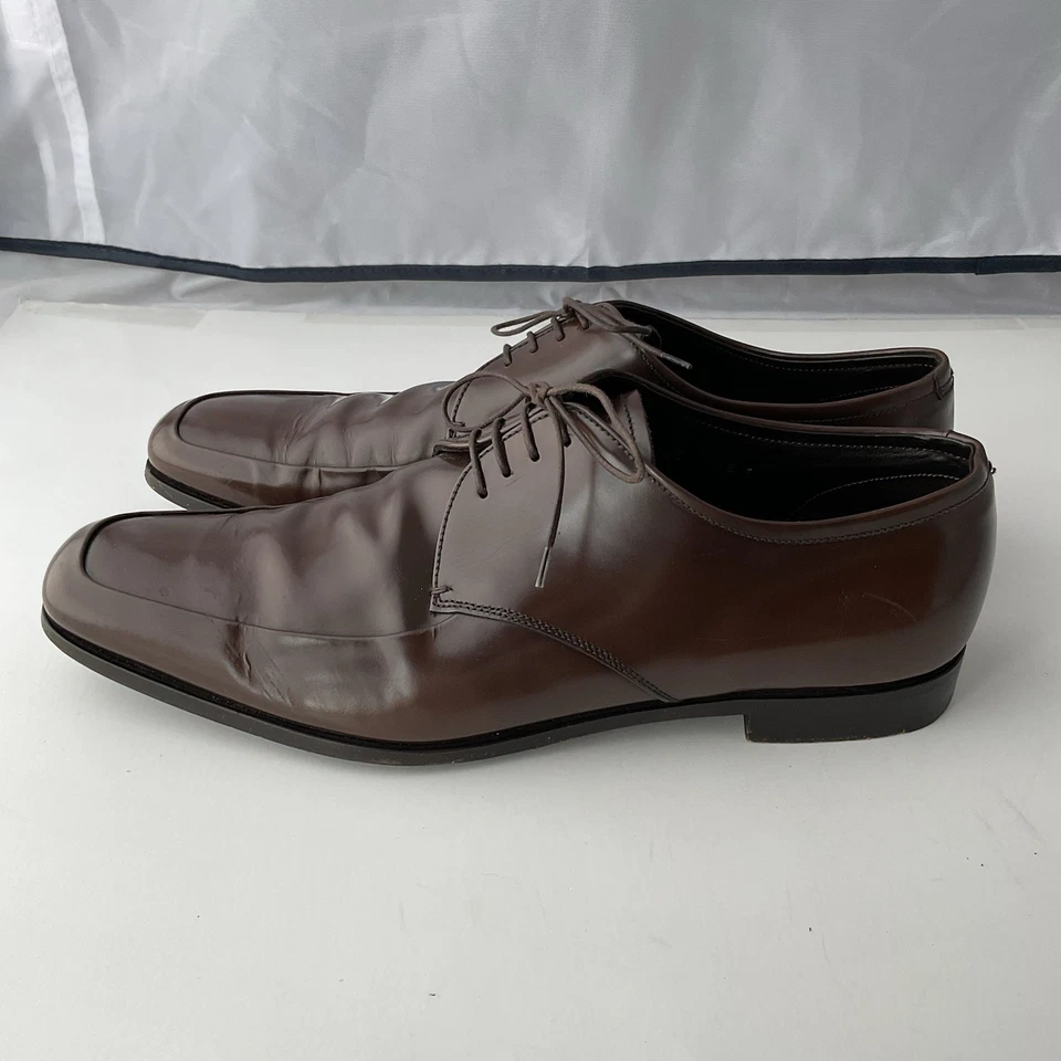 Prada 1598 Brown Leather Dress Lace Up Oxford Shoes Men’s Size 11 EU 12 US - Image 4 of 4