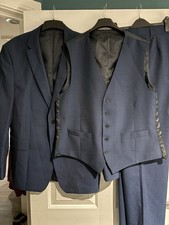 Men’s Collection By Debenhams 3 Piece Suit Blue, Size 44 Chest 38R Trouser