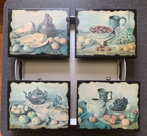 VTG Rustic Wooden Decoupage Fruit Scene Farm House Decor Hanging Wall Art Plaque