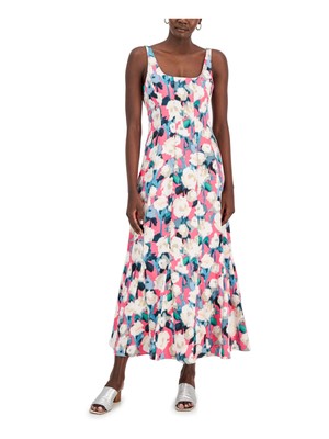 DONNA KARAN NEW YORK Womens Pink Lined Scoop Back Seamed Pullover Maxi Dress 2