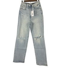 CELLO Women's Light Wash Distressed Straight Leg Jeans Size 7