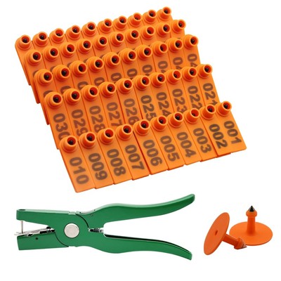 Sheep Ear Tag Plier& 001-100 Numbered Goat Ear Tags and 2pcs Pins for Dog Deer a