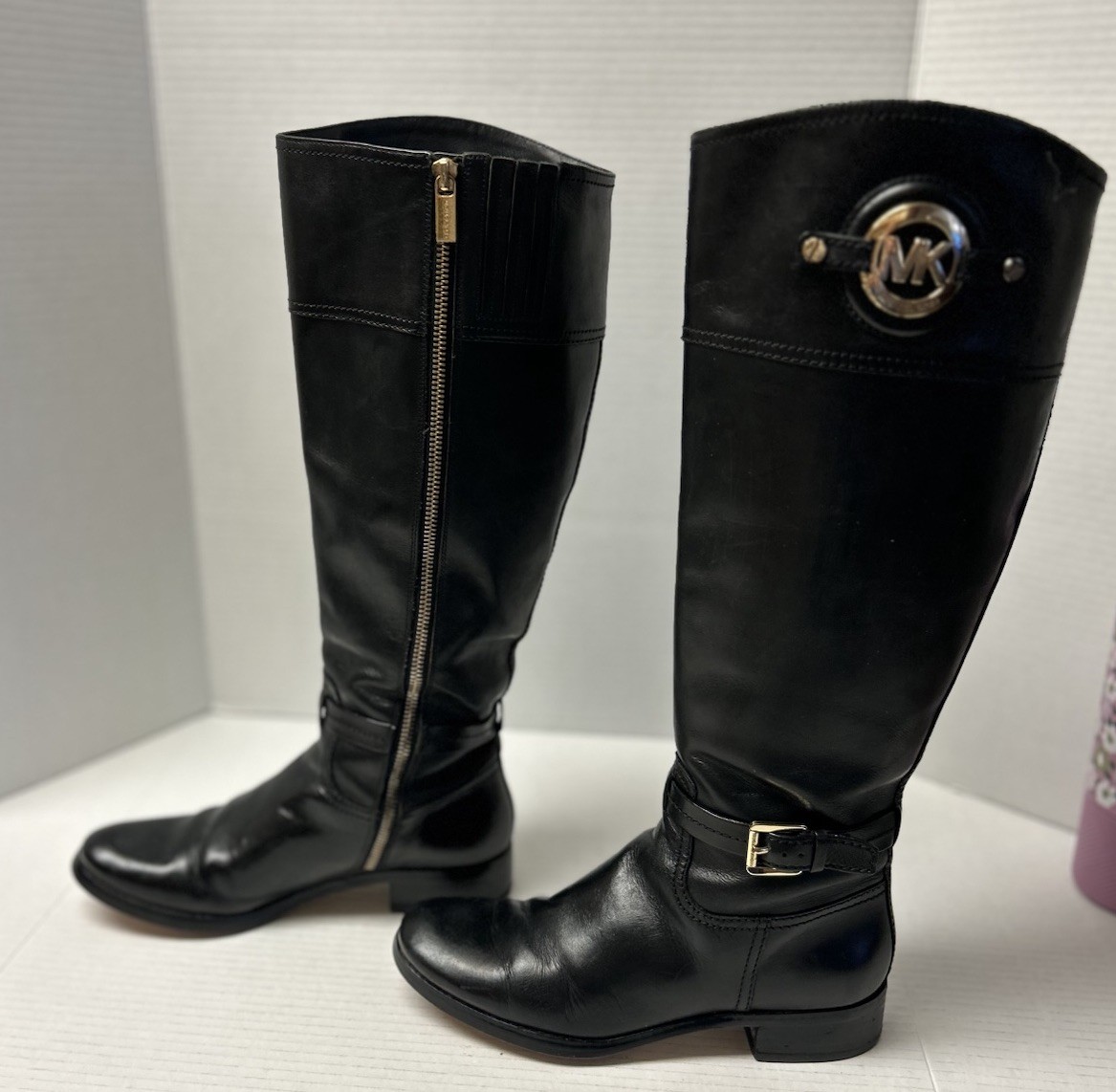 Michael Kors Stockard Leather Tall Riding Boots Black Women's Sz 7M Gold Hdware thumbnail 8
