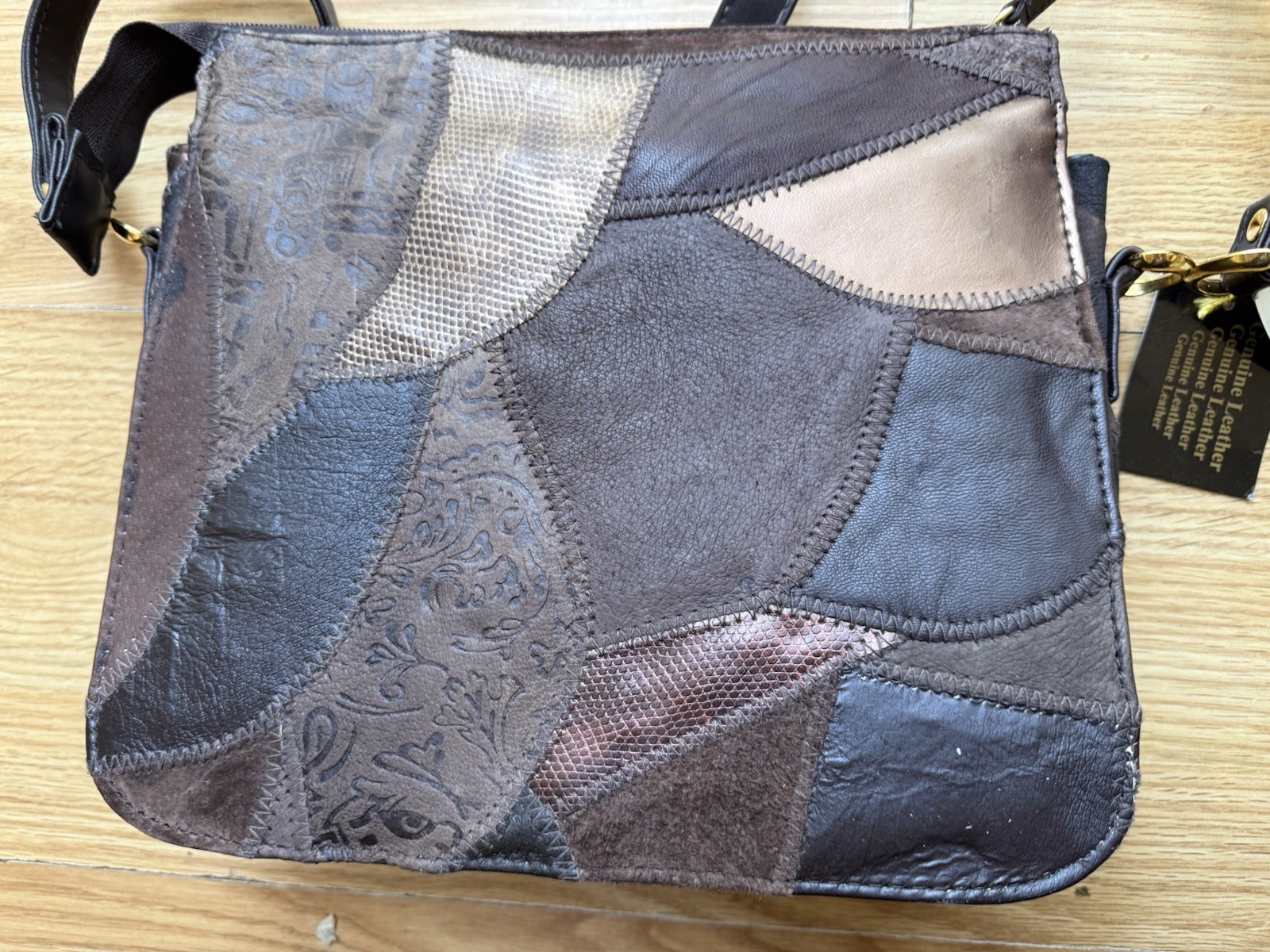 Genuine Leather Patchwork Boho Crossbody Bag Brow… - image 15