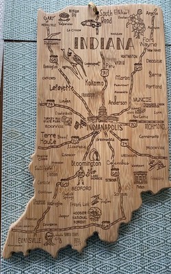 Indiana State Shaped Bamboo Serving & Cutting Board New