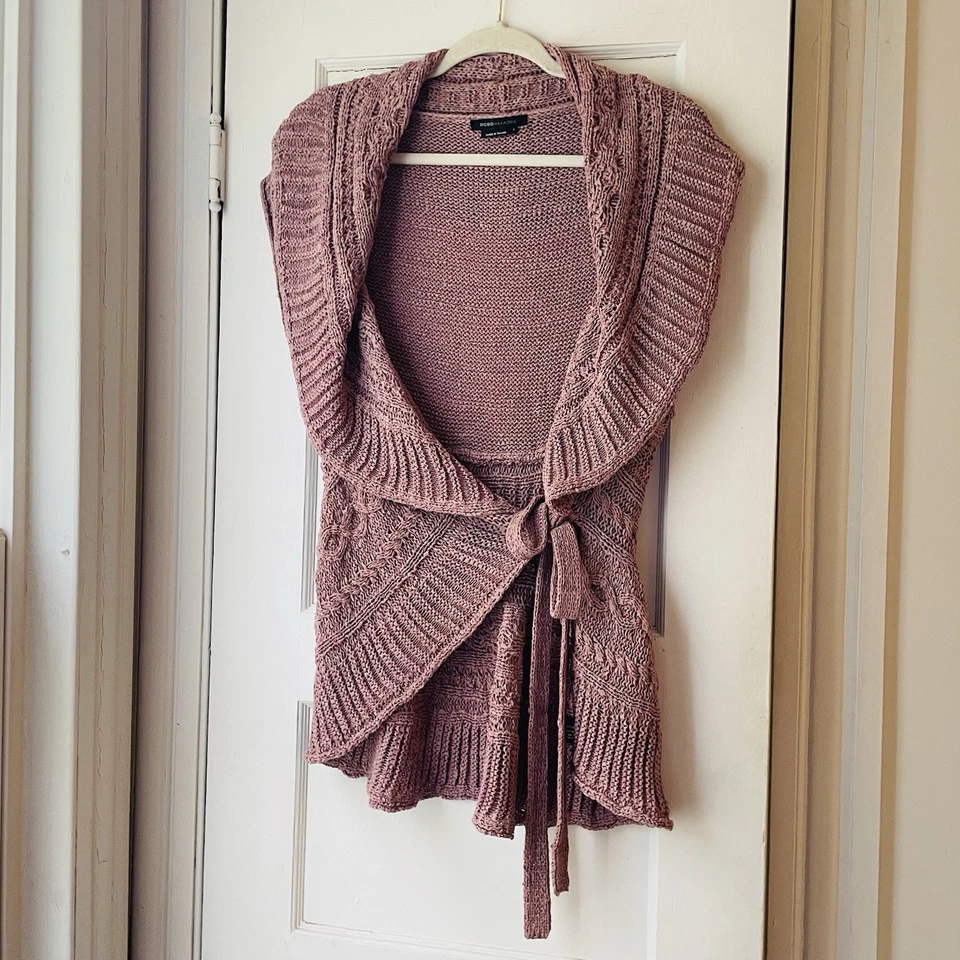 BCBGMAXARIA женщин розовый пыльный Роза L вязаный надежном кардиган 90-х богемное хиппи крестьянин - Изображение 2 из 4