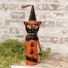 New Primitive Halloween Recycled Metal BLACK CAT WITCH FIGURE Standing Statue