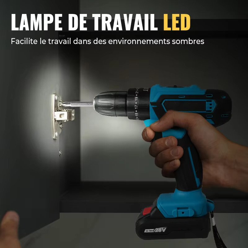 Trapano Avvitatore Doppia Batteria a Percussione Ricaricabile con Valigetta - Miniatura 7