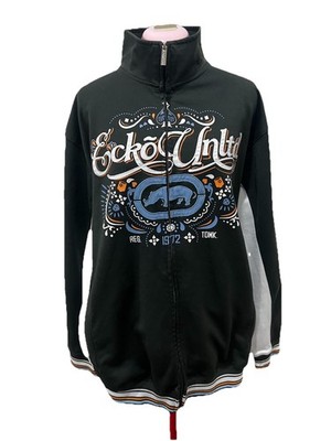 Y2K Ecko Unltd Mens Black Full Zip Jacket Graphic Print Size L