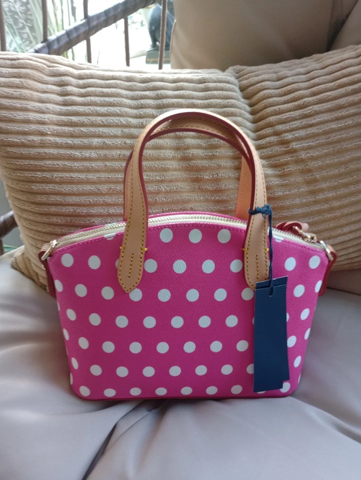 Dooney & Bourke Small Leather Ruby Satchel Crossbody Fuchsia Pink Polka Dot NWT - Image 4 of 4