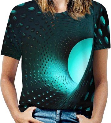 Optical Illusion 3D Women's Short Sleeve T-Shirt Crew Neck Casual Summer Trendy