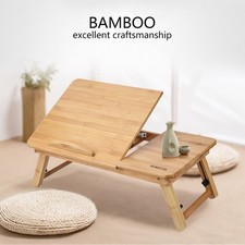 Escritorio portátil de bambú para computadora portátil para cama sofá lectura funcionando con portavasos